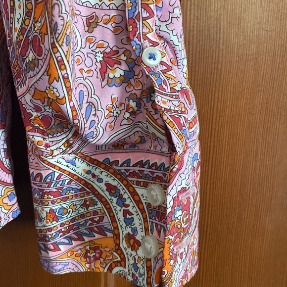 Lands End women’s long sleeve button down shirt pink/white/orange paisley print - Picture 6 of 7